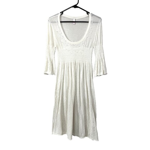 Qi Ivory Silk Linen Sheer Dress Peasant Fairycore Ethereal Princess Renaissance - Picture 1 of 16